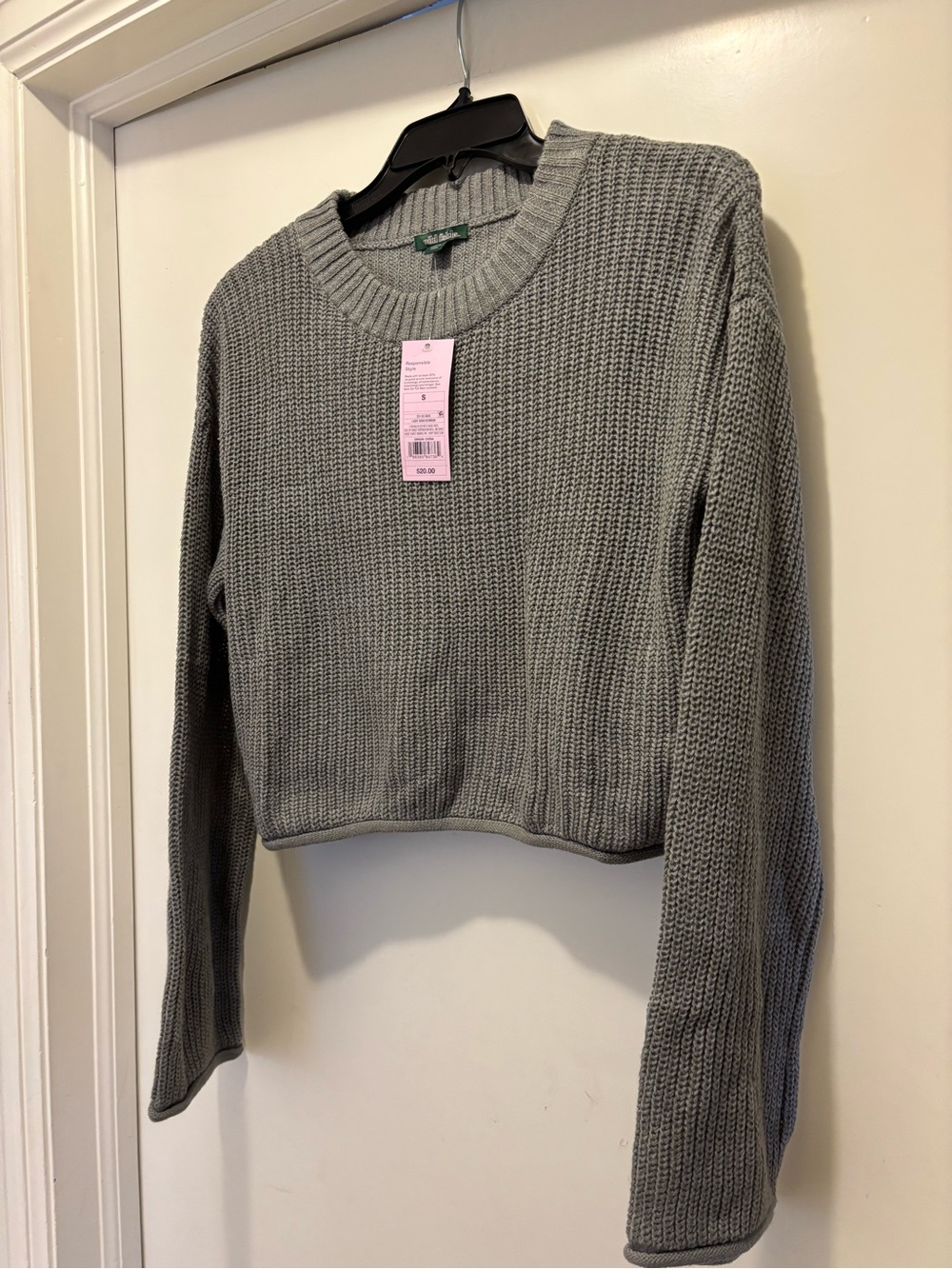 wild fable Gray Cropped Crewneck Sweater